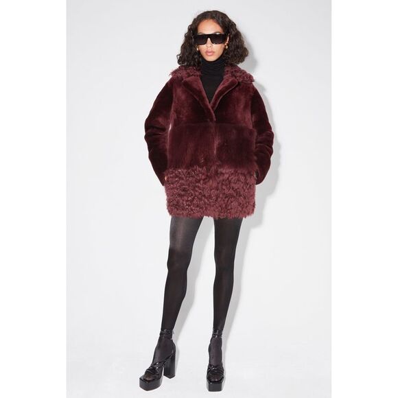 NOUR HAMMOUR Jackets & Blazers - NOUR HAMMOUR Womens Burgundy Lapel Collar Button Down Winter Jacket Coat 38